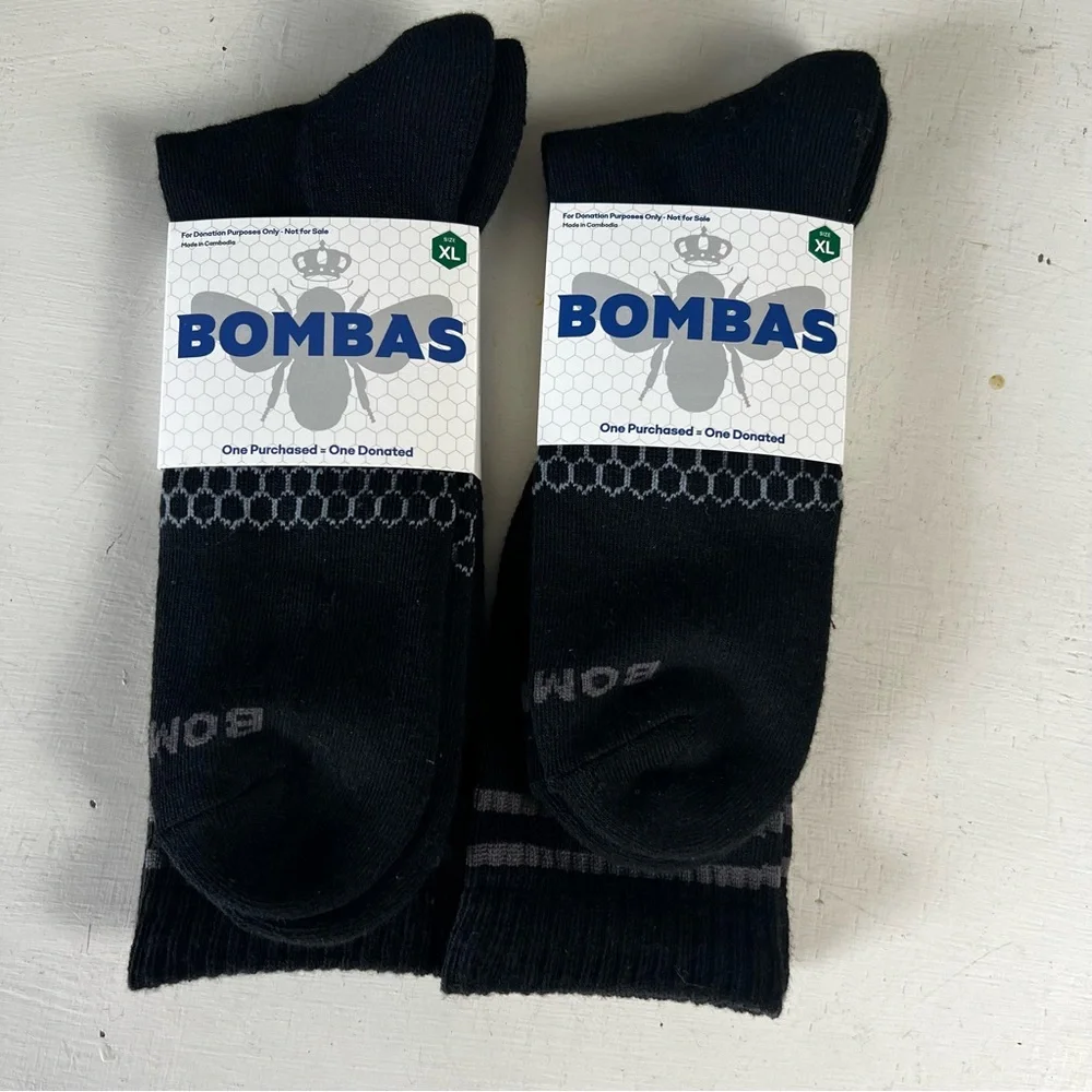NWT BOMBAS- Men's Originals Calf Socks Black Bundle 2 Pack Everyday Gym Comfort